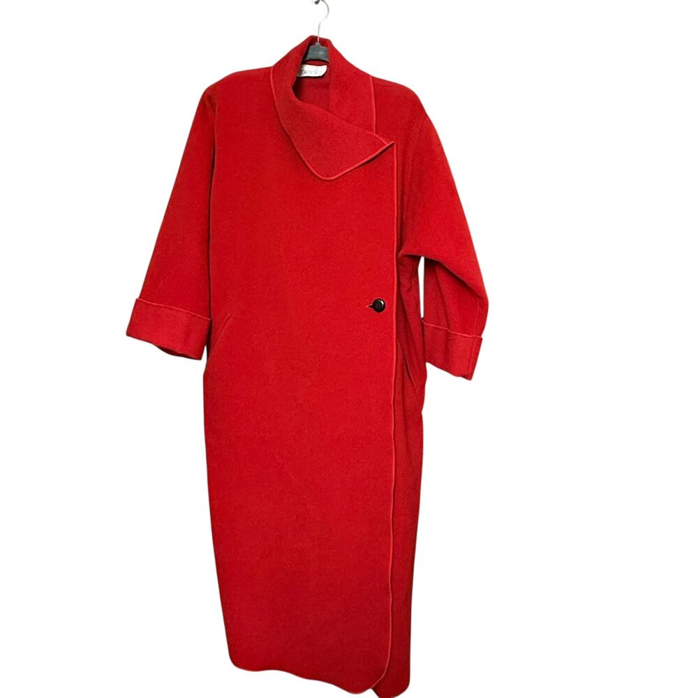 Merle Chicago Vintage 100% Wool Red Wrap Coat XL Women Draped Waterfall Collar - Picture 5 of 14